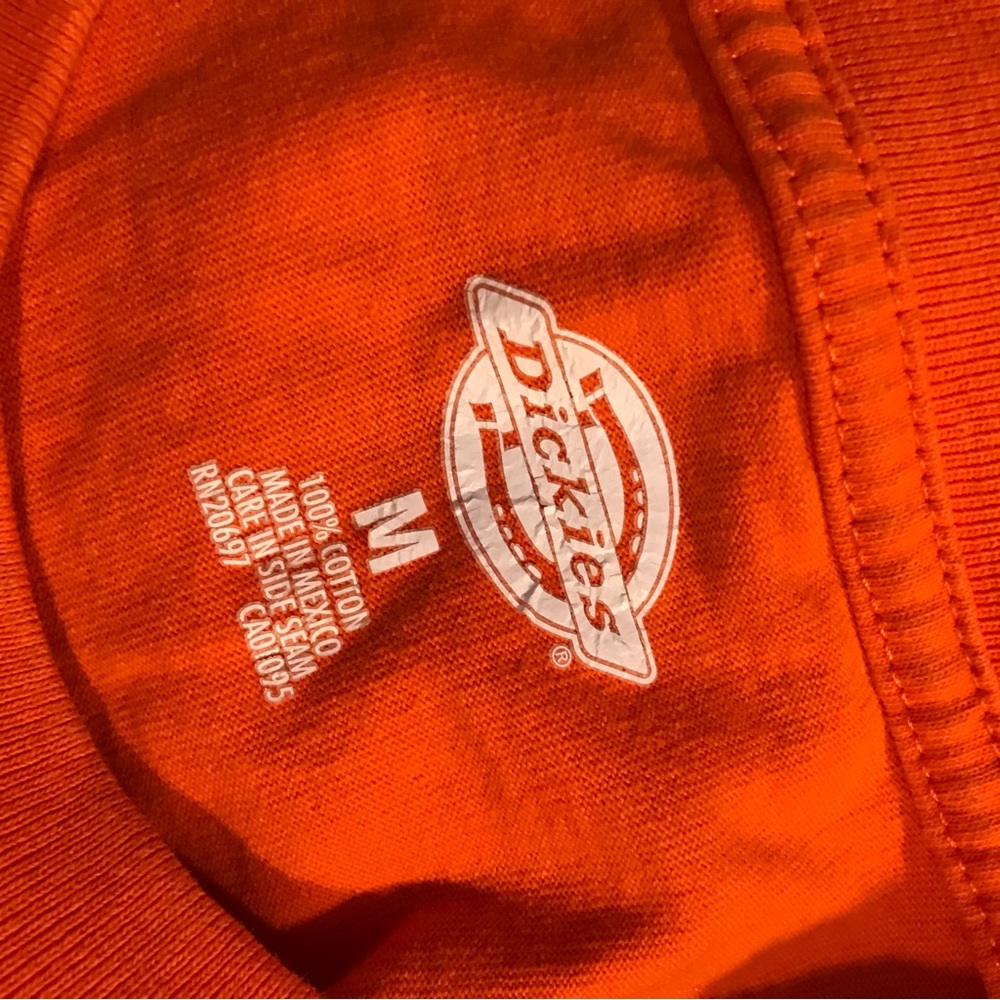 FREE Dickies Fun Bright Orange Short Sleeve Work Pocket Tee T-Shirt GUC Medium M - Picture 5 of 8